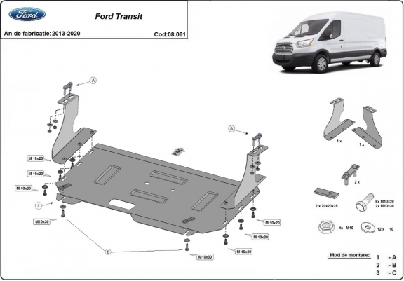 Motor en Versnellingsbak Beschermplaat voor Ford Transit- FWD