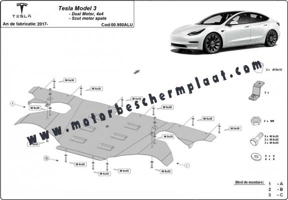 Achterste aluminium bescherming voor elektrische motor – Tesla Model 3 AWD