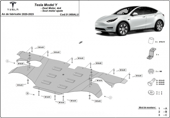 Achterste aluminium bescherming voor elektrische motor – Tesla Model Y