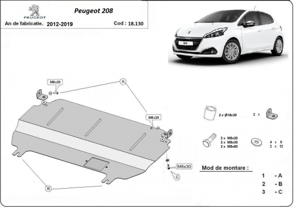 Motor en Versnellingsbak Beschermplaat voor Peugeot 208