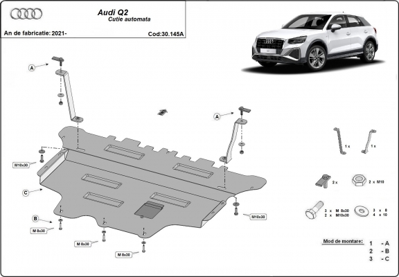 Motor, Versnellingsbak en Radiator Beschermplaat voor Audi Q2 - automatische versnellingsbak