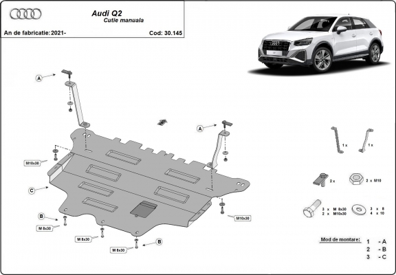 Motor, Versnellingsbak en Radiator Beschermplaat voor Audi Q2