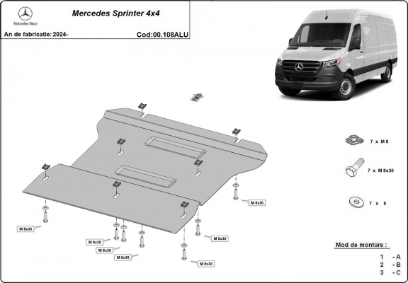 Versnellingsbak aluminium  Beschermplaat voor Mercedes Sprinter 4x4