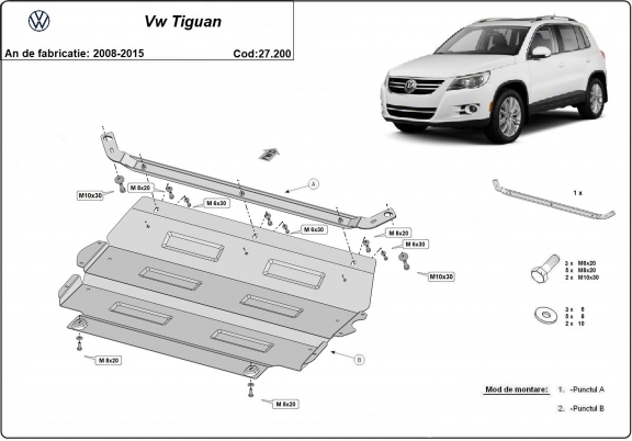 Motor, Versnellingsbak en Radiator Beschermplaat voor VW Tiguan