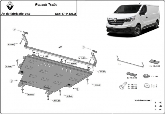 Motor en Versnellingsbak Beschermplaat voor Renault Trafic - Aluminium