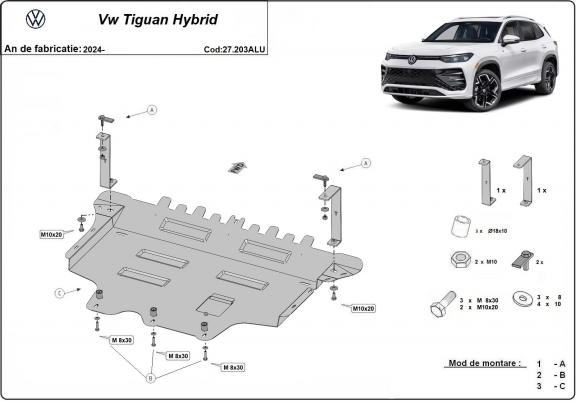 AluminiumMotor, Versnellingsbak en Radiator Beschermplaat voor VW Tiguan