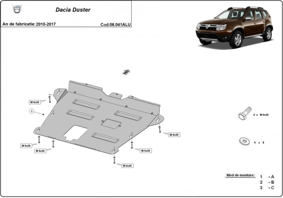 Aluminium Motor, Versnellingsbak en Radiator Beschermplaat voor Dacia Duster