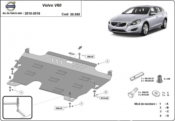 Motor, Versnellingsbak en Radiator Beschermplaat voor Volvo V60