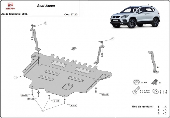 Motor, Versnellingsbak en Radiator Beschermplaat voor Seat Ateca