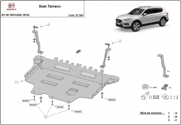 Motor, Versnellingsbak en Radiator Beschermplaat voor Seat Tarraco