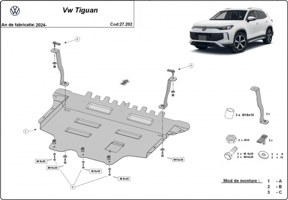 Motor, Versnellingsbak en Radiator Beschermplaat voor VW Tiguan
