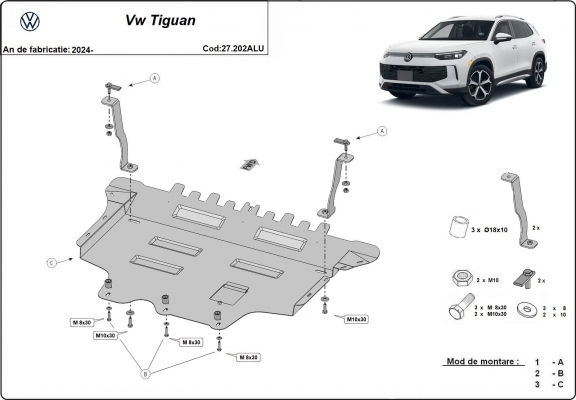 AluminiumMotor, Versnellingsbak en Radiator Beschermplaat voor VW Tiguan