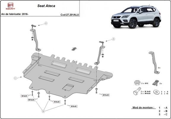 Aluminium Motor, Versnellingsbak en Radiator Beschermplaat voor Seat Ateca
