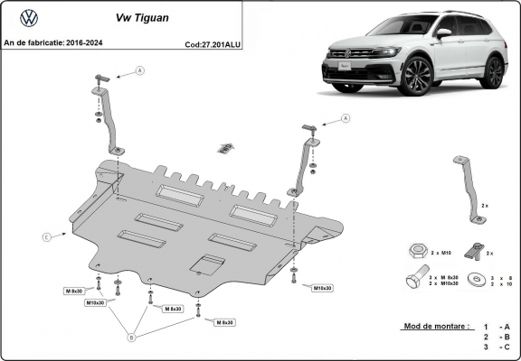 AluminiumMotor, Versnellingsbak en Radiator Beschermplaat voor VW Tiguan