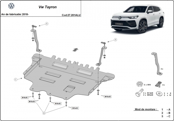 Aluminium Motor en Versnellingsbak Beschermplaat voor VW Tayron
