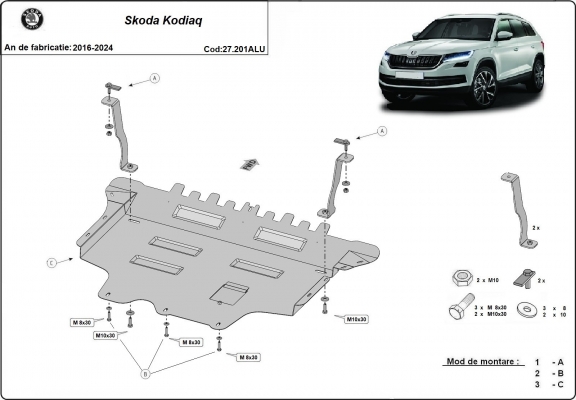Aluminium Motor, Versnellingsbak en Radiator Beschermplaat voor Skoda Kodiaq