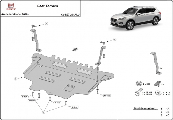 Aluminium Motor, Versnellingsbak en Radiator Beschermplaat voor Seat Tarraco