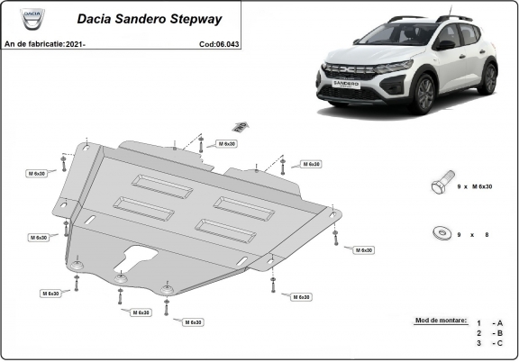 Motor en Versnellingsbak Beschermplaat voor Dacia Sandero 3 Stepway