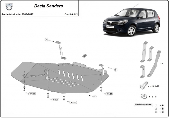 Brandstoftank Beschermplaat voor Dacia Sandero