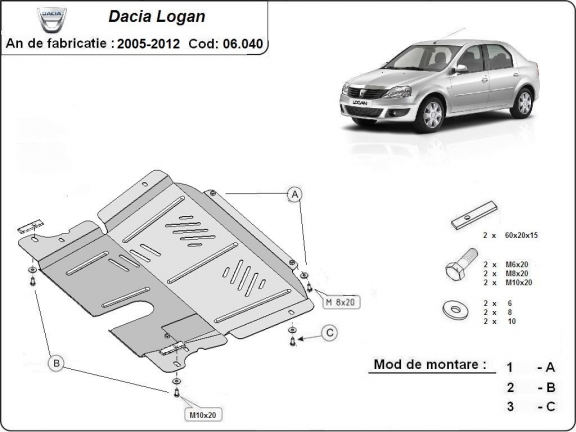 Motor en Versnellingsbak Beschermplaat voor Dacia Logan 1