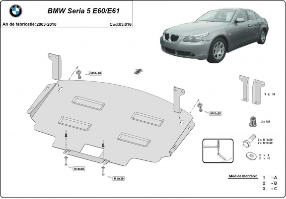 Motor en Radiator Beschermplaat voor BMW Seria 5  E60/E61 standaard voorbumper