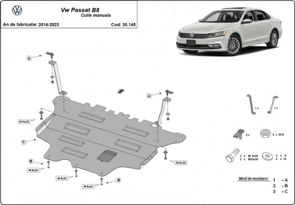 Motor, Versnellingsbak en Radiator Beschermplaat voor VW Passat B8 - handmatige versnellingen