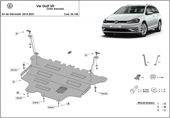 Motor en Versnellingsbak Beschermplaat voor VW Golf 7 - handmatige versnellingen