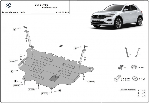 Motor, Versnellingsbak en Radiator Beschermplaat voor Volkswagen T-Roc - handmatige versnellingen