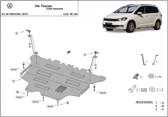 Motor, Versnellingsbak en Radiator Beschermplaat voor VW Touran - handmatige versnellingen