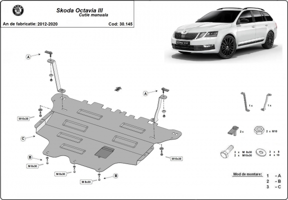 Motor en Versnellingsbak Beschermplaat voor Skoda Octavia 3 - handmatige versnellingen