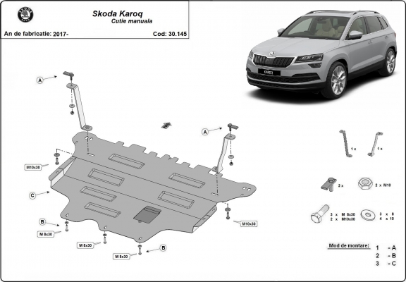 Motor, Versnellingsbak en Radiator Beschermplaat voor Skoda Karoq - handmatige versnellingen