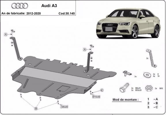 Motor, Versnellingsbak en Radiator Beschermplaat voor Audi A3 (8V)