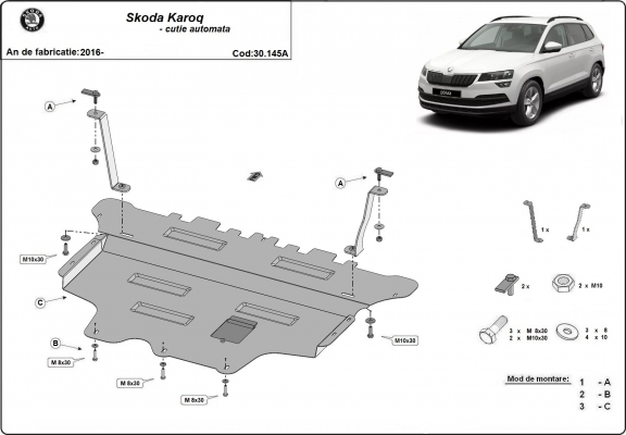 Motor, Versnellingsbak en Radiator Beschermplaat voor Skoda Karoq - automatische versnellingsbak