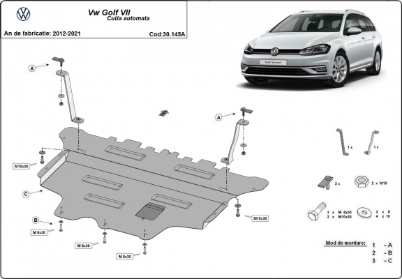 Motor en Versnellingsbak Beschermplaat voor VW Golf 7 - automatische versnellingsbak