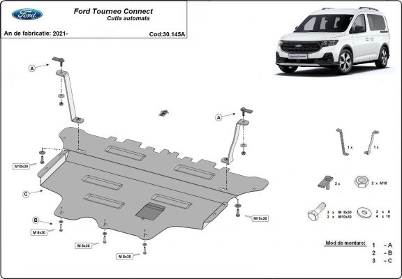 Motor, Versnellingsbak en Radiator Beschermplaat voor Ford Tourneo Connect - automatische versnellingsbak