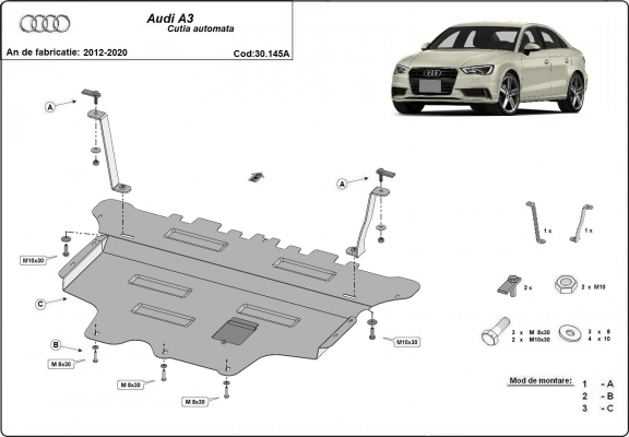 Motor, Versnellingsbak en Radiator Beschermplaat voor Audi A3 (8V) - automatische versnellingsbak