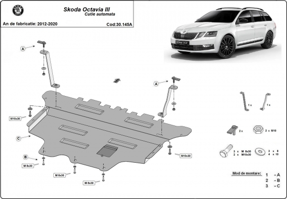 Motor en Versnellingsbak Beschermplaat voor Skoda Octavia 3 - automatische versnellingsbak