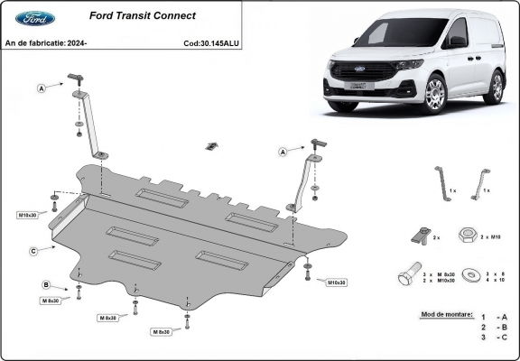 Aluminium Motor en Versnellingsbak Beschermplaat voor Ford Transit Connect