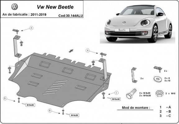 Aluminium Motor, Versnellingsbak en Radiator Beschermplaat voor Volkswagen New Beetle