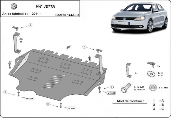 Aluminium Motor, Versnellingsbak en Radiator Beschermplaat voor VW Jetta