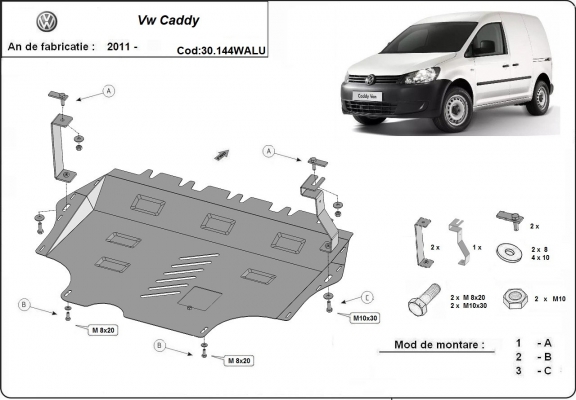 Aluminium Motor, Versnellingsbak en Radiator Beschermplaat voor VW Caddy - Webasto