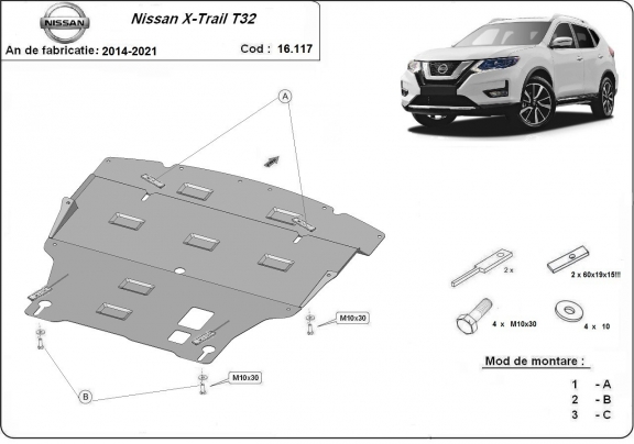 Motor, Versnellingsbak en Radiator Beschermplaat voor Nissan X-Trail T32