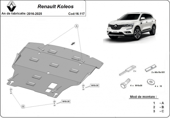 Motor, Versnellingsbak en Radiator Beschermplaat voor Renault Koleos