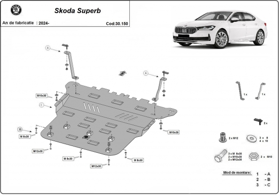 Motor, Versnellingsbak en Radiator Beschermplaat voor Skoda Superb 4
