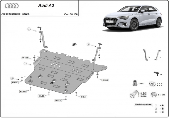 Motor, Versnellingsbak en Radiator Beschermplaat voor Audi A3