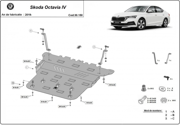 Motor, Versnellingsbak en Radiator Beschermplaat voor Skoda Octavia 4