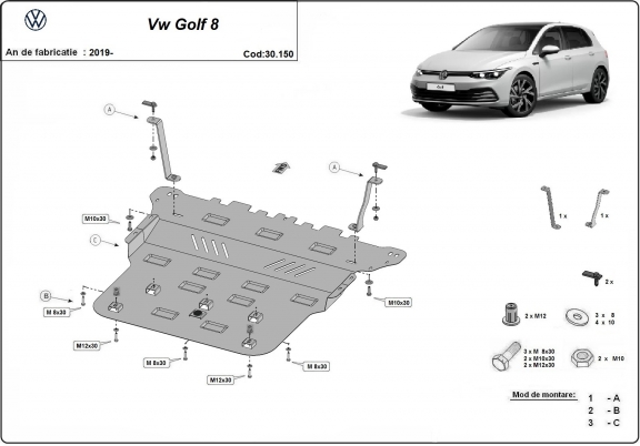Motor en Versnellingsbak Beschermplaat voor VW Golf 8
