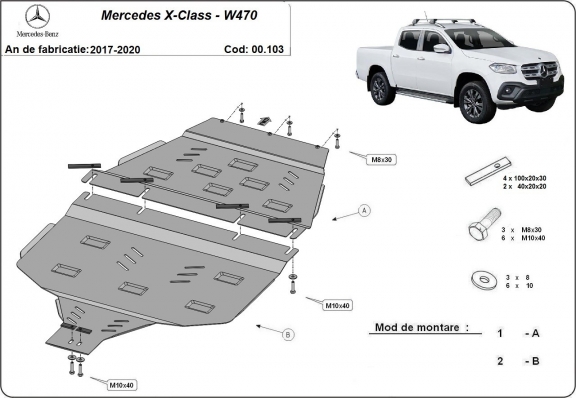 Versnellingsbak Beschermplaat en tussenbakbescherming voor Mercedes X-Class W470