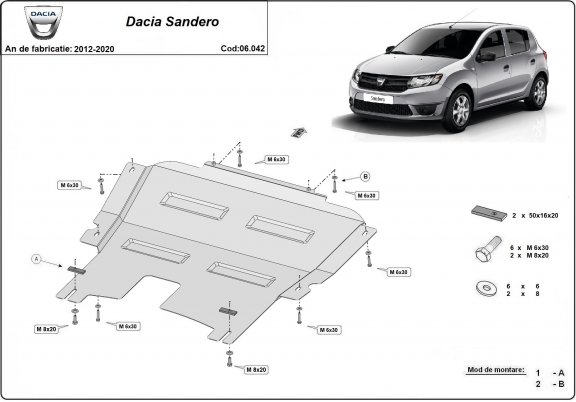 Motor en Versnellingsbak Beschermplaat voor Dacia Sandero 2