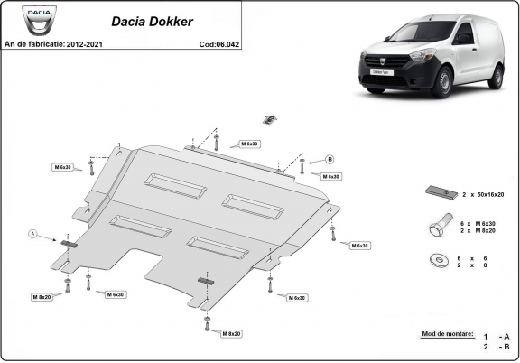 Motor en Versnellingsbak Beschermplaat voor Dacia Dokker